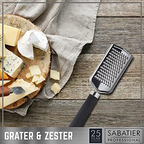 Sabatier Professional Straight Hand Grater & Zester - Stainless Steel Construction. Dishwasher Safe. for Hard Cheese, Lemon, Lime, Chocolate, Nutmeg, Garlic & Ginger. 25 Year Guarantee.
