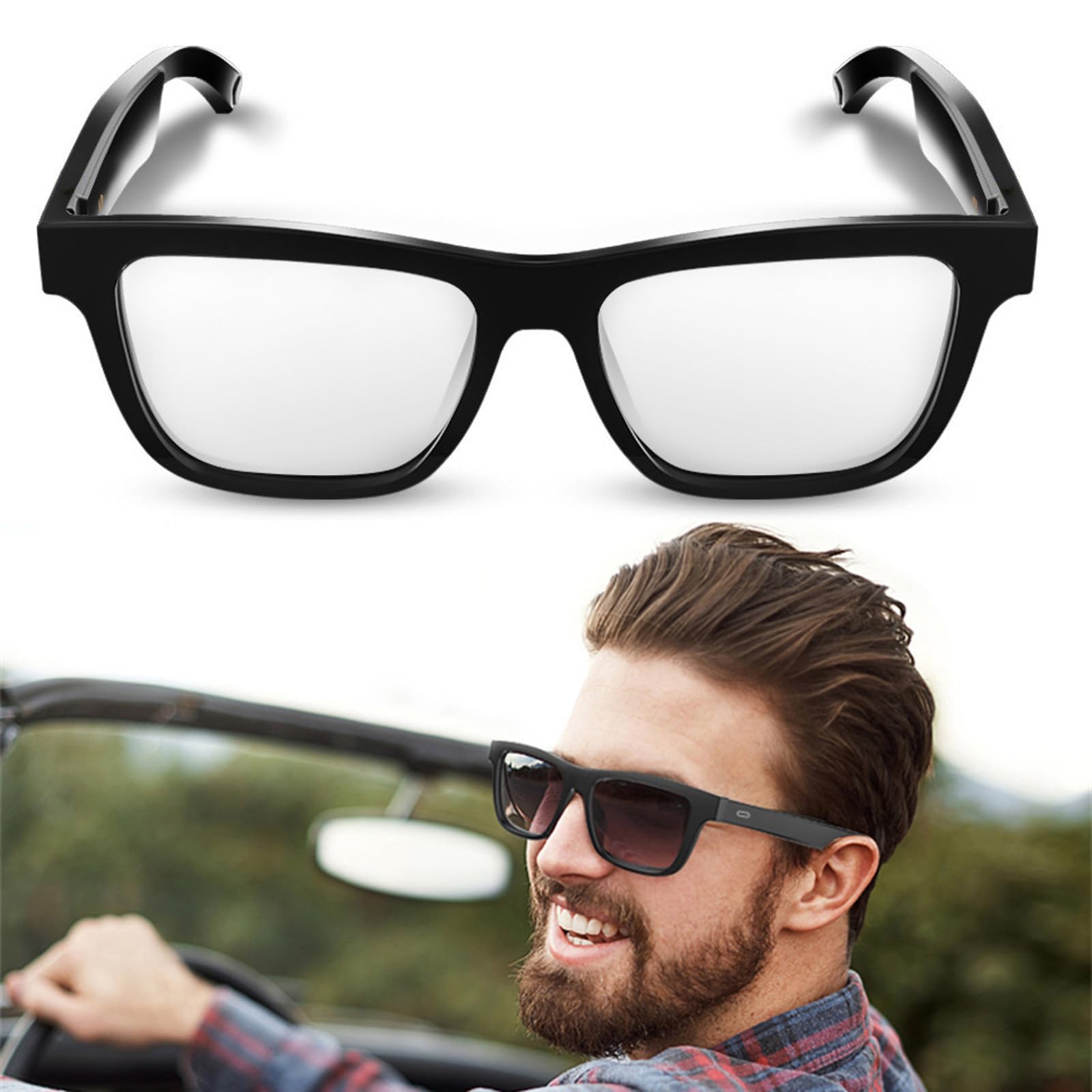 Lunettes Bluetooth intelligentes, Conversation IA, Traduction en Temps réel, Audio Bluetooth, Assistant Vocal de réveil, Lunettes de Traduction IA, pour Voyages, Affaires et études,B