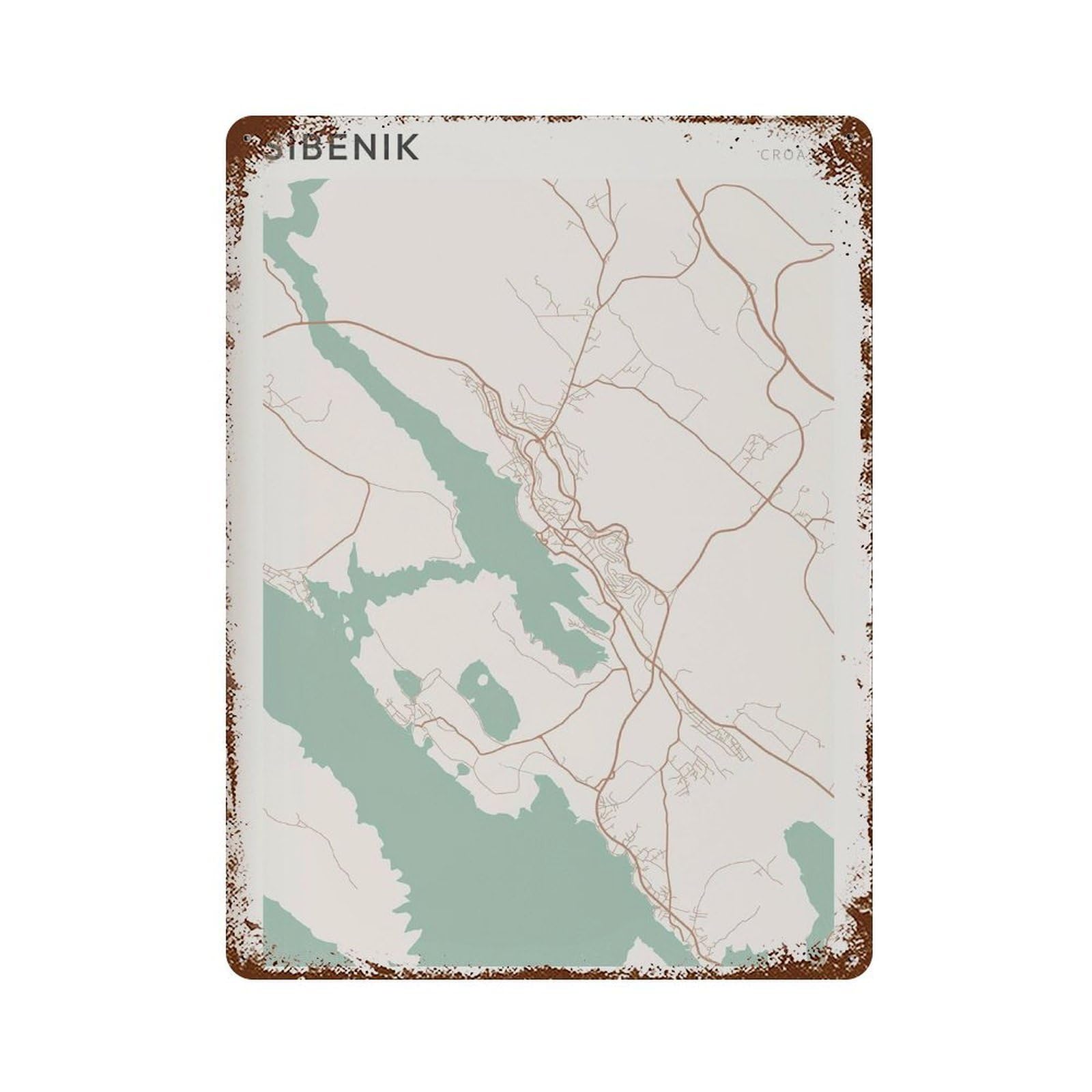 xiaoxiaoshen Sibenik Map Croatia Travel Gift Farmhouse Decor Wall Decor Art Metal Tin Poster Modern Home Decor Art Home Bar Shop Decorations Vintage Sign 40x30cm