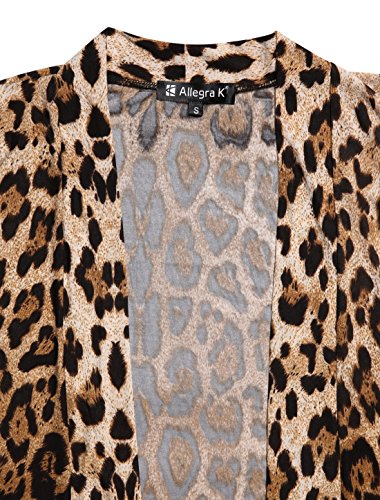 Allegra K Women Leopard Long Sleeve Open Front Boyfriend Cardigan Beige   ,Coffee M (US 10)