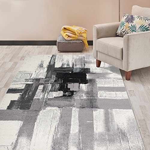 Rugshop Contemporary Modern Abstract Area Rug 5  x 7  Black
