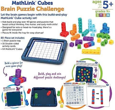 Learning Resources MathLink Cubes Brain Puzzle Challenge, 80 Pieces, Ages 5+, Linking Cubes, Connecting Cubes, Math Manipulative, Counting Cube 5 613zcPqmPbL. AC