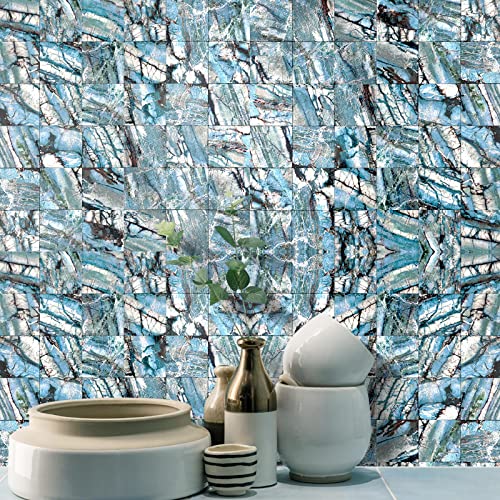 Peel And Stick Backsplash Aluminum Marble Metal Tiles For Kitchen Bathroom Cabinets Fireplace 3D Wall Panels Green Blue Multi 5 Sheets 11.9"X11.9"X0.16" #TOP1