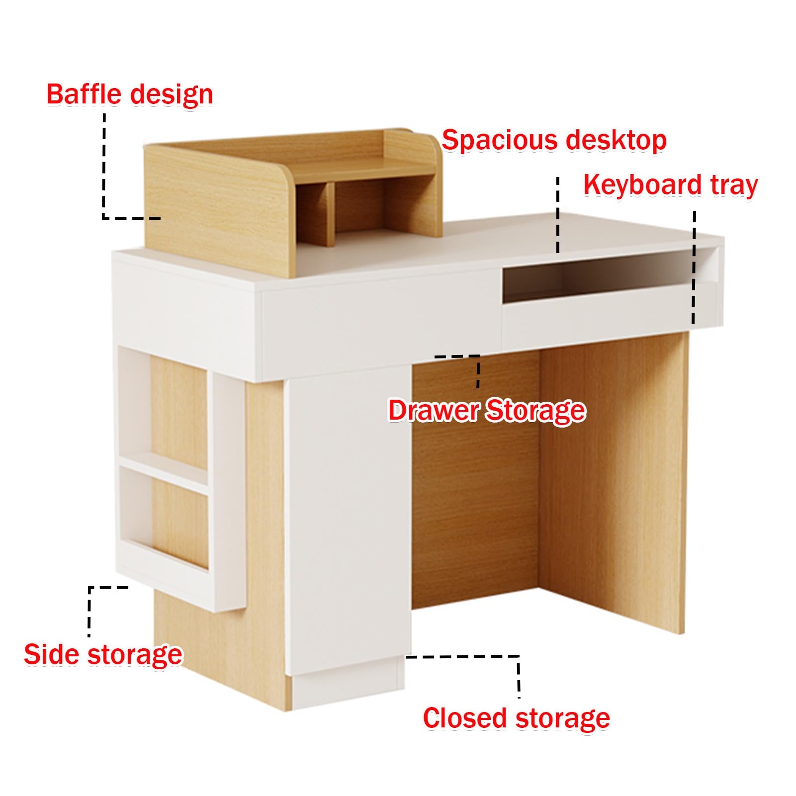 Generico Banco Cassa Moderno per Negozi con Vassoio e cassetto per Tastiera, Reception con vani portaoggetti Laterali, 120 cm, Finitura in Legno Naturale, Soluzione eleg