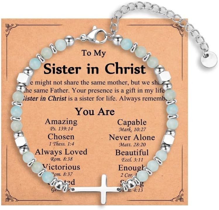 Pingyongchang Stainless Steel Cross Beaded Bracelets Catholic Religious Natural Beads Bracelets Christian Faith Jewelry Gifts for Women - Image 2