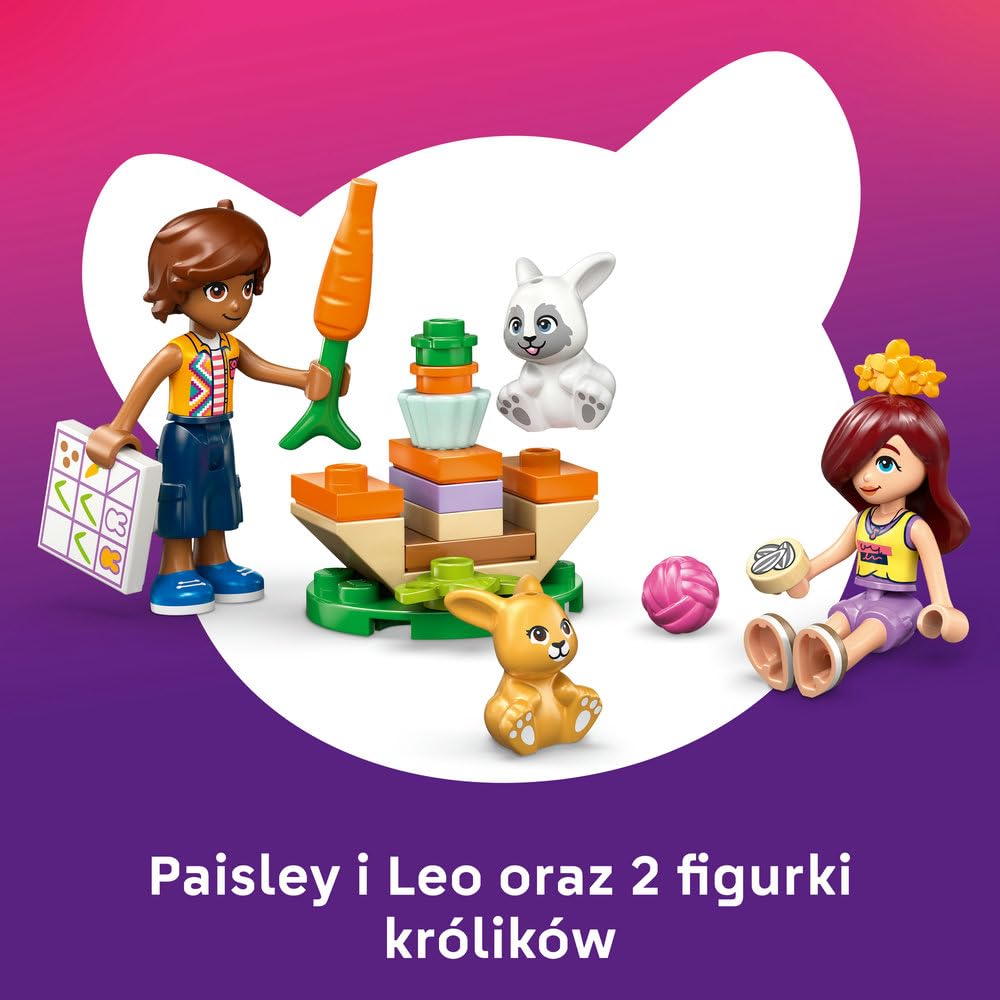 LEGO Friends Hotel dla królików w mieście Heartlake, klocki dla 5-latki, zabawka dla dzieci zawiera 2 minilaleczki, 2 figurki zwierząt i marchewkowe akcesoria, prezent dla dziewczynki i chłopca 42679