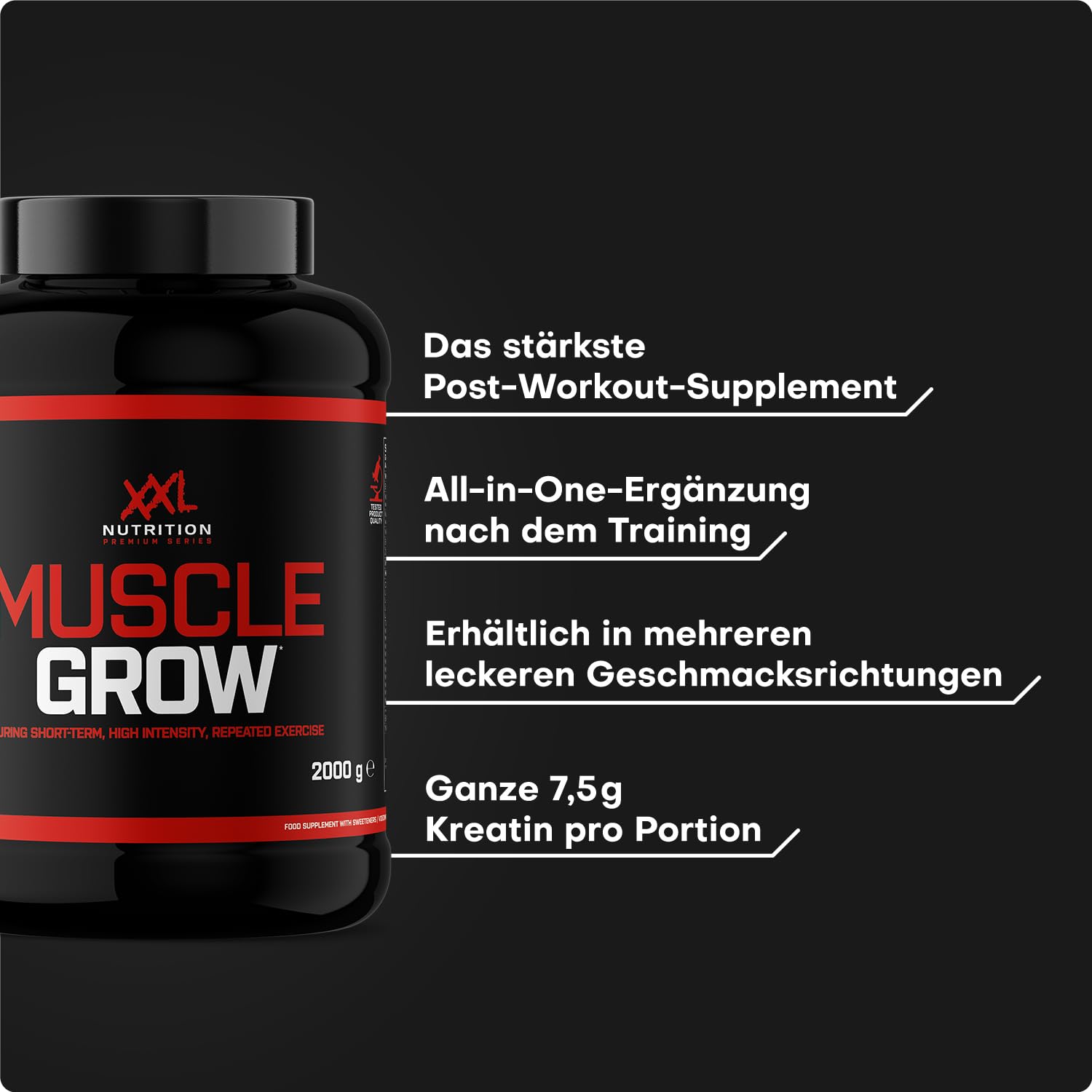 XXL Nutrition - Muscle Grow - All-in-One Supplement, Creatin, Protein, Vitamine & Mineralstoffe, Aminosäuren (BCAA), Kohlenhydrate, Kreatin, L-Glutamin und Taurin - Kirsche - 2000 Gramm