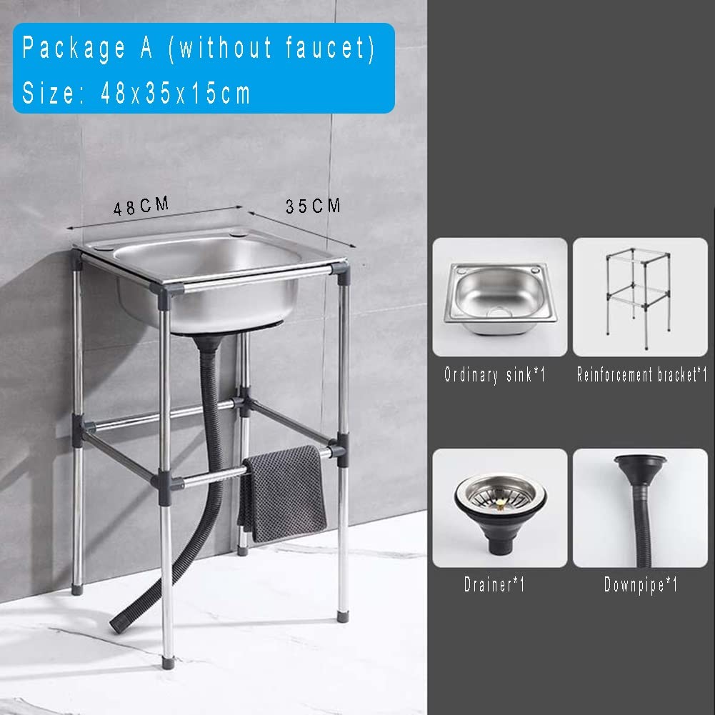 Lavello in acciaio inox con supporto, lavello da cucina autoportante con lavabo, lavello per casa, lavanderia, garage, bar, ristorante e altro, argento-a-a-48 x 35 x 15 cm