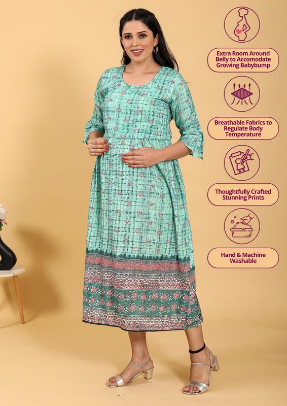 Image of RITIJYA Zipless Feeding Kurta Dress for Women | Maternity Nursing Kurti, No-Zip Easy Access | Extra Pleats Pre to Post Pregnancy | Quick-Dry Fabric | S-4XL