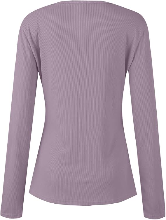Knit Tops for Women Slim Fit Deep V Neck T Shirts Sexy Ribbed Knit Long Sleeve Shirt Tops Casual Tunic Tops Soft Fall T Shirts 2026 Stretchy Y2K Tops Casual Going Out Tops Plain Blouse Pullover