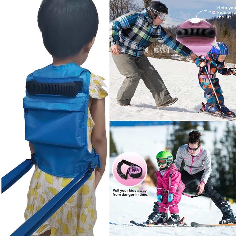 XCG? Kids ski binding backpack pack harness snowboard ski support Bag ski beginner adjustable pull rope size adjustable (BLUE)