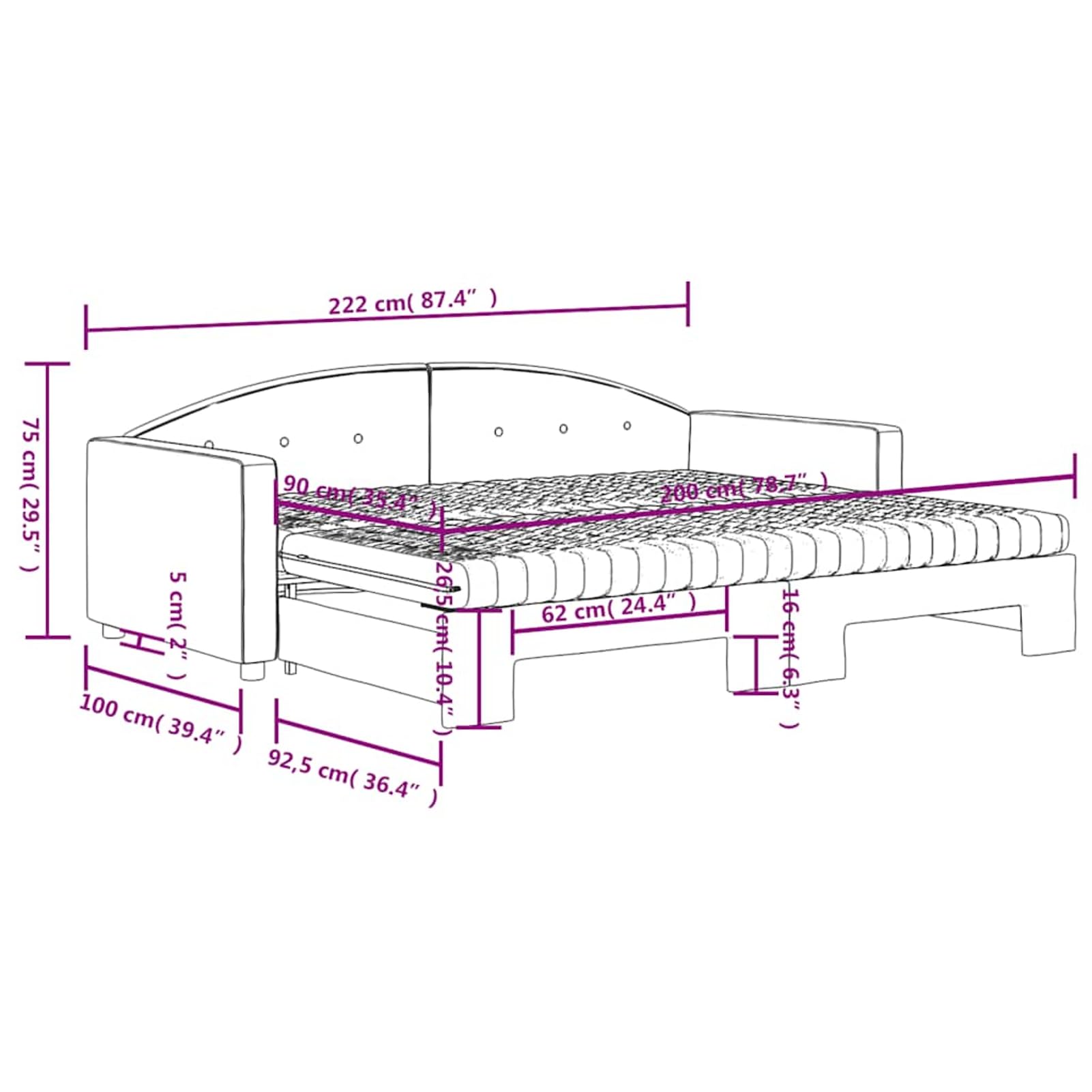 ATOMSTACK MAKER Divano letto pieghevole 2 in 1 con 2 materassi in schiuma (90 x 200 cm), divano convertibile grigio scuro in velluto, per soggiorno o camera da letto, facile da estendere e montare