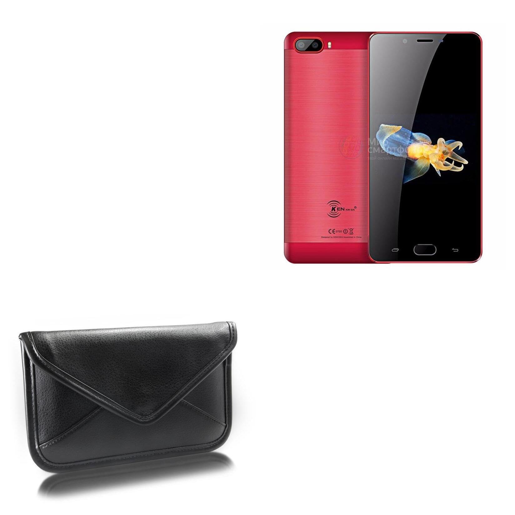 BoxWave Case Compatible with Kenxinda S9 - Elite Leather Messenger Pouch, Synthetic Leather Cover Case Envelope Design - Jet Black