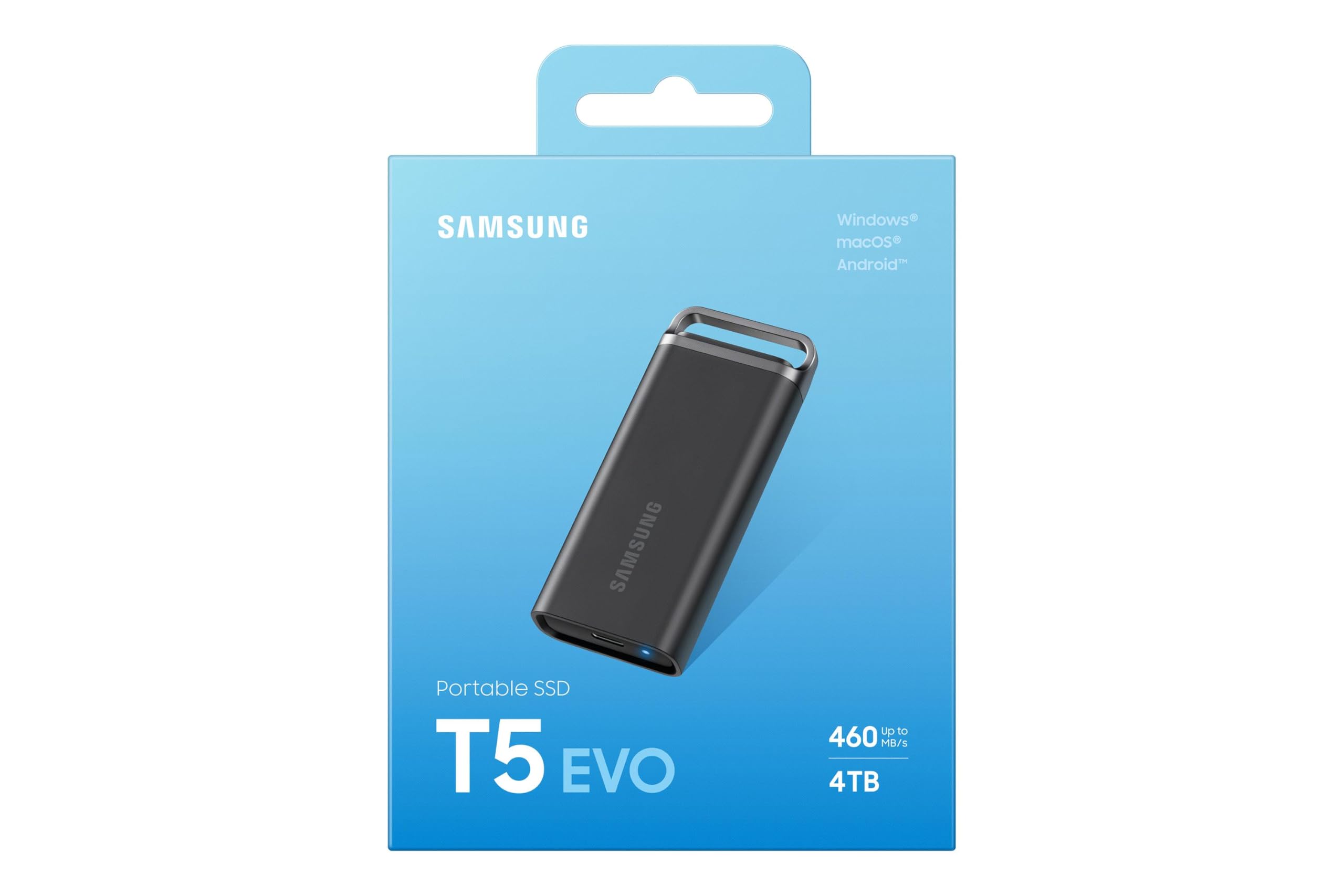 Samsung SSD Externe T5 EVO Portable, 4 To, Vitesses de lecture/écriture Jusqu'à 460 Mo/s, USB 3.2 Gen1, Compatible MacOs, PC, appareils Android, consoles de jeux, Noir, MU-PH4T0S/EU