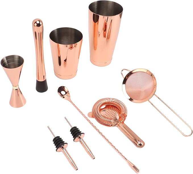 Kit de Bartender Acero Inoxidable, Set Profesional Boston Shaker 9 Piezas miniatura 9