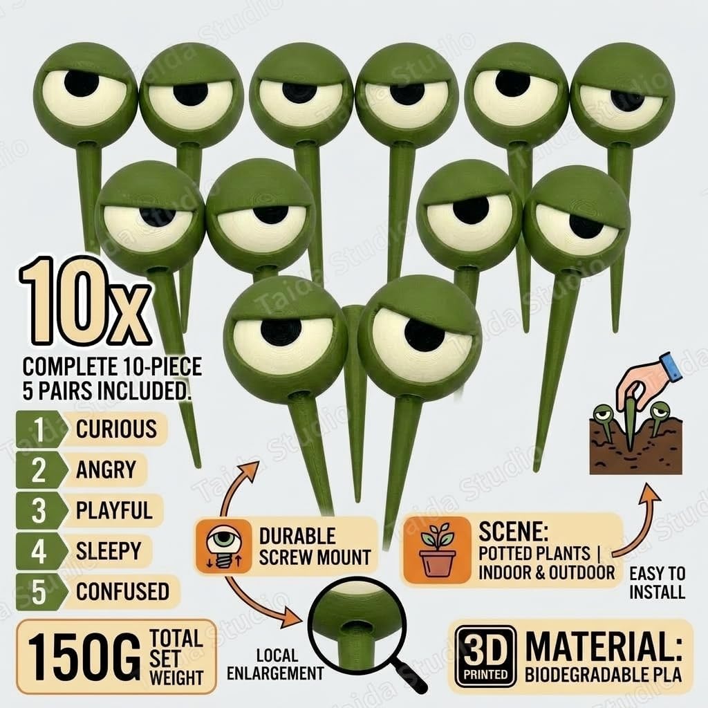 Funny Eyeball Plant Stakes 10 Pack 3D Printed Garden Decor image 5
