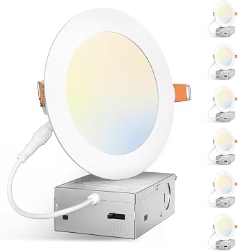 Amico 6 Pack 5 Inch 5CCT Ultra-Thin LED Canless Recessed Ceiling Light