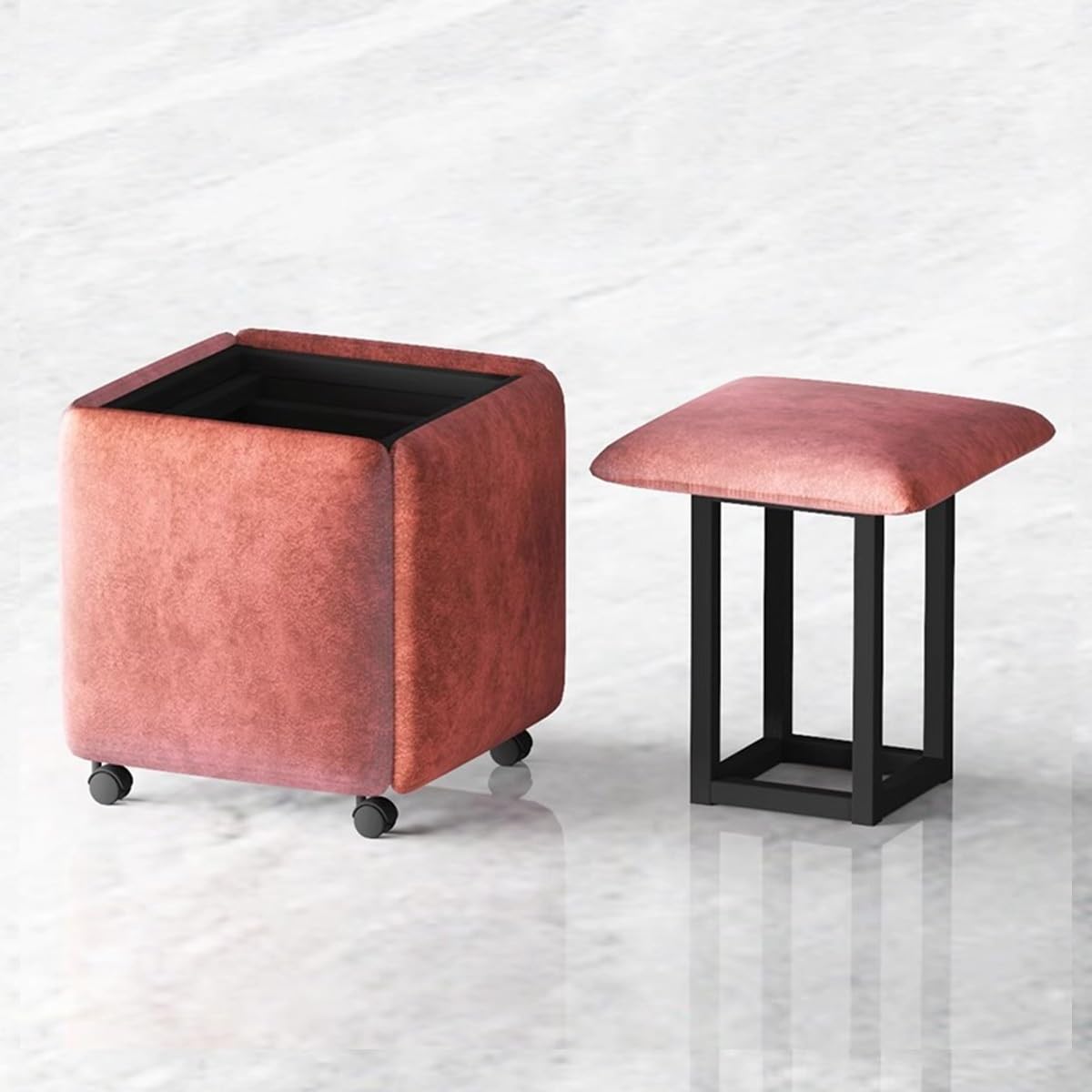 Tabouret cube 5 en 1 repose-pieds mobile pour table basse