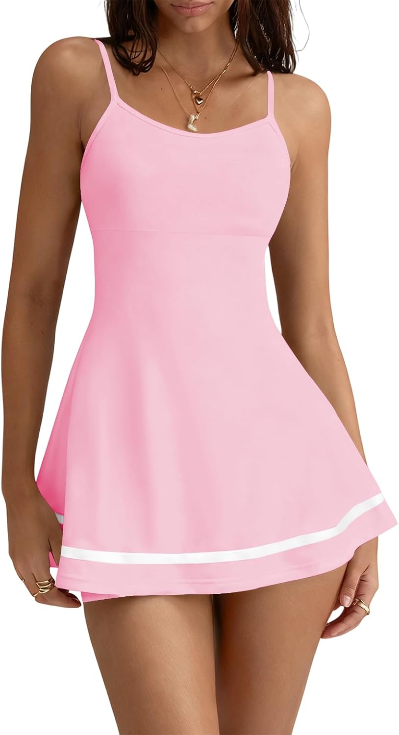Womens Tennis Dress with Built in Shorts Spaghetti Straps Outfits Summer Cami Dress