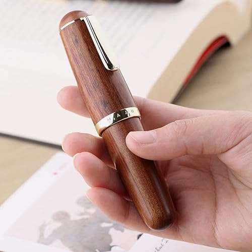 Miniatura 4 de Majohn Q1 Pluma estilográfica Fude Pluma Doblada Punta Marrón Madera Marrón, Pequeño Gordo Cuentagotas Llenado Pluma de Bolsillo Pluma Gran Capacidad