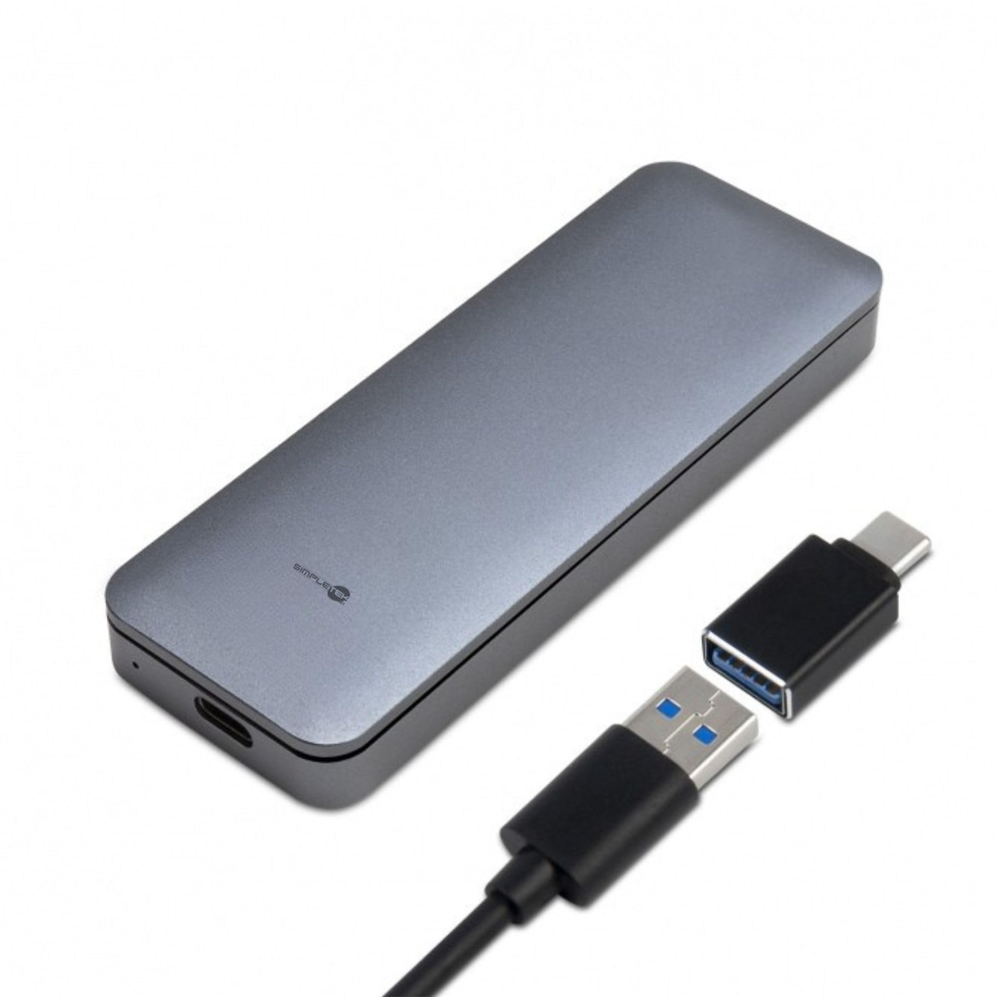 SIMPLETEK - SSD Esterno 240GB M.2 NVMe PCIe | Box USB 3.1 Gen2 (10Gbps) Type-C | Alluminio con Adattatore USB-A | NON SATA