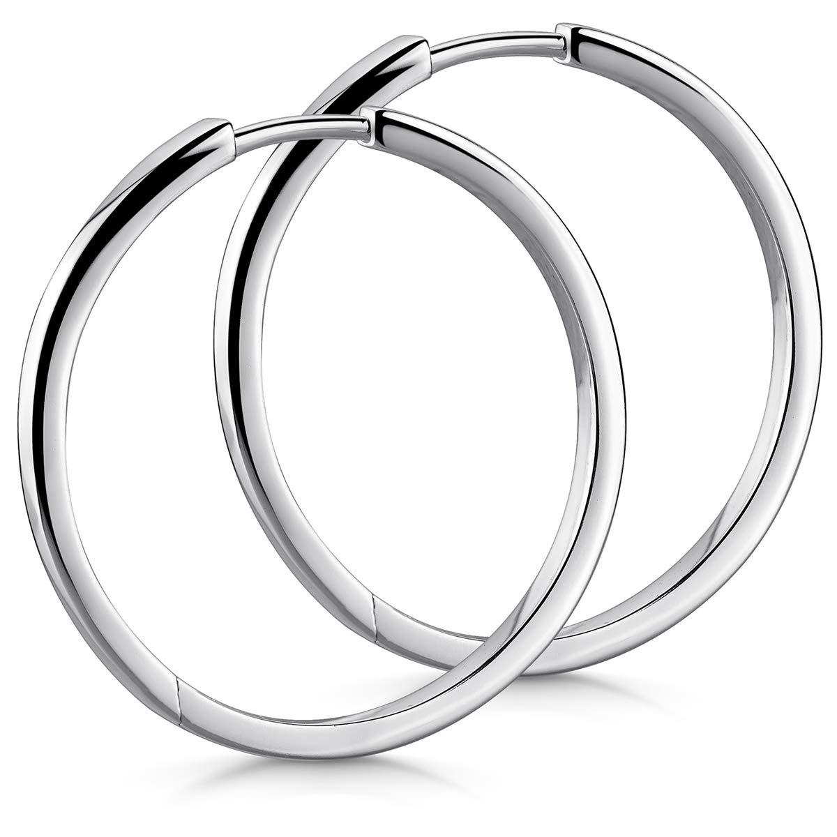 MATERIA by Matthias Wagner Klappcreolen Silber 925 für Damen 2mm dünn rhodiniert in 3 Größen