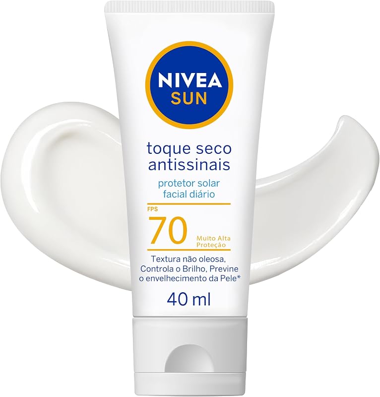 NIVEA SUN Protetor Solar Facial Toque Seco Antissinais FPS 70 40ml - Com muito alta proteção contra raios UVA/UVB, controla o brilho e previne o envelhecimento precoce