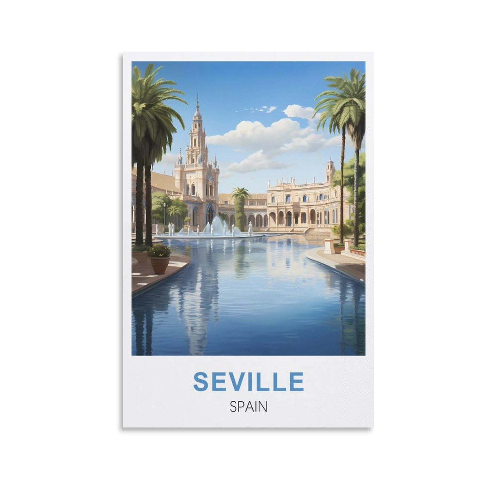 WGMDOEE Seville Spain Vintage Travel Poster 08x12inch(20x30cm) Canvas Poster Living Room Wall Art Home Decor