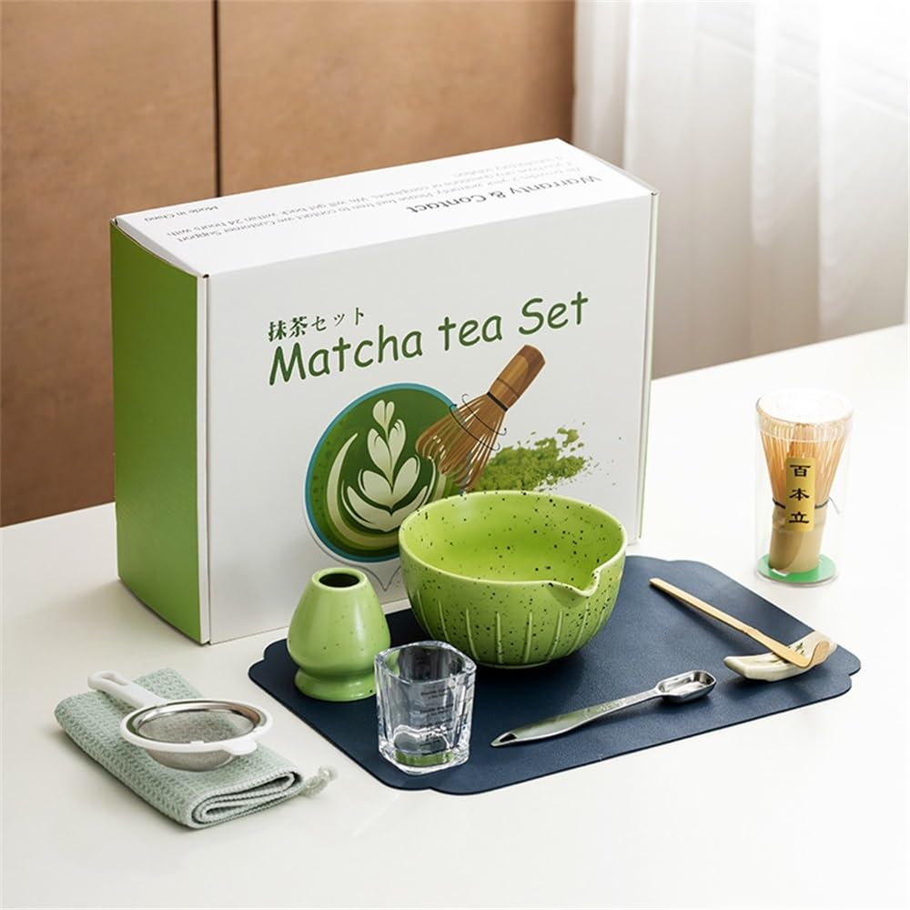 LZM-DIEWLEI Japanese Matcha Tea Set 10 Pcs Ceramic Matcha Bowl, Ceramic Whisk Holder, Matcha Whisk, Scoop, Sifter, Matcha Caddy, Tea Making Kit, Handmade Japanese Tea Ceremony Matcha Tea Kit(Purple)