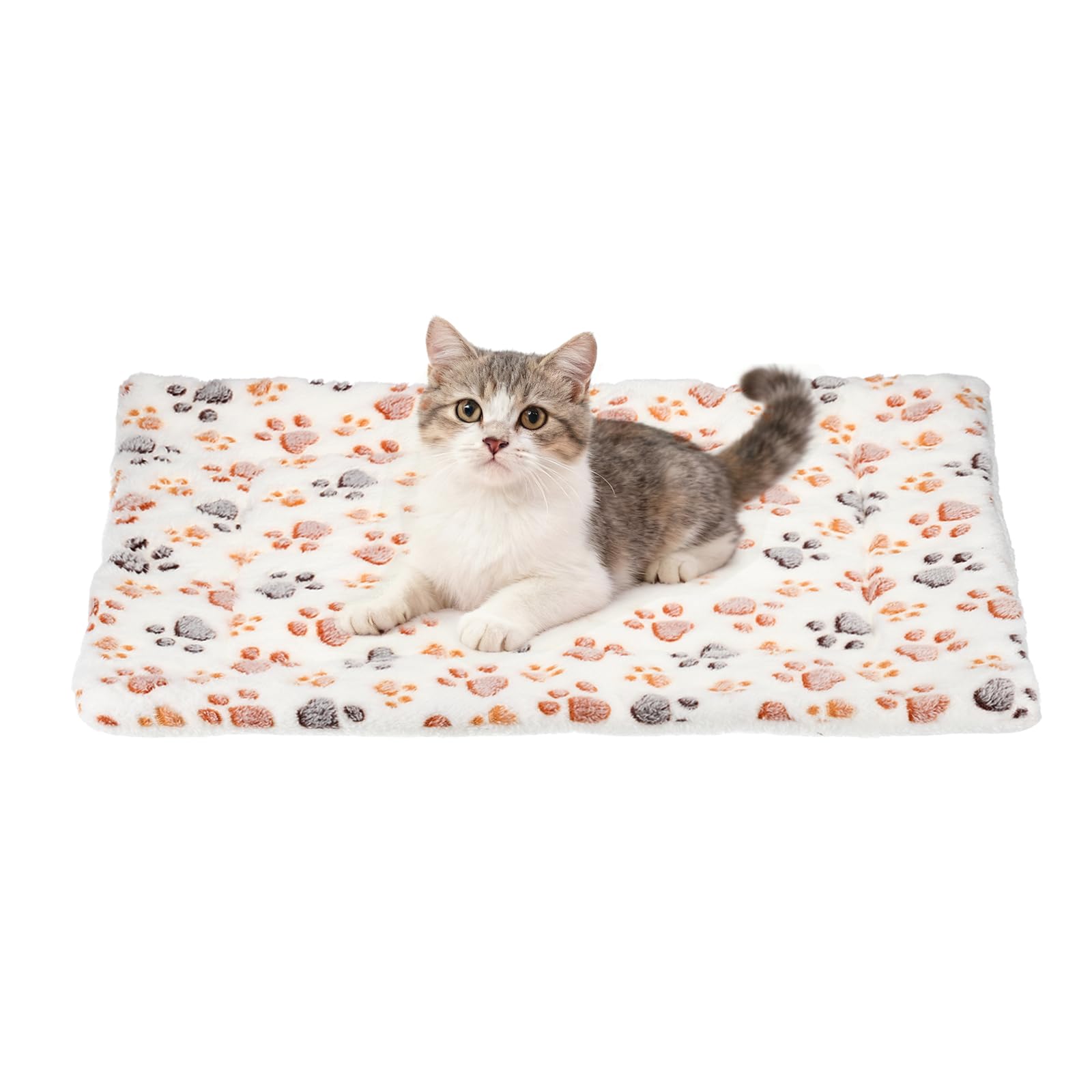 sourcing map Dog Cat Bed Mat, Soft Coral Fleece Pet Cushion Pad with Cute Paw Print, Warm Washable Pet Bed 23x18 Inches, (White), Intended for Medium Small Dog Cat