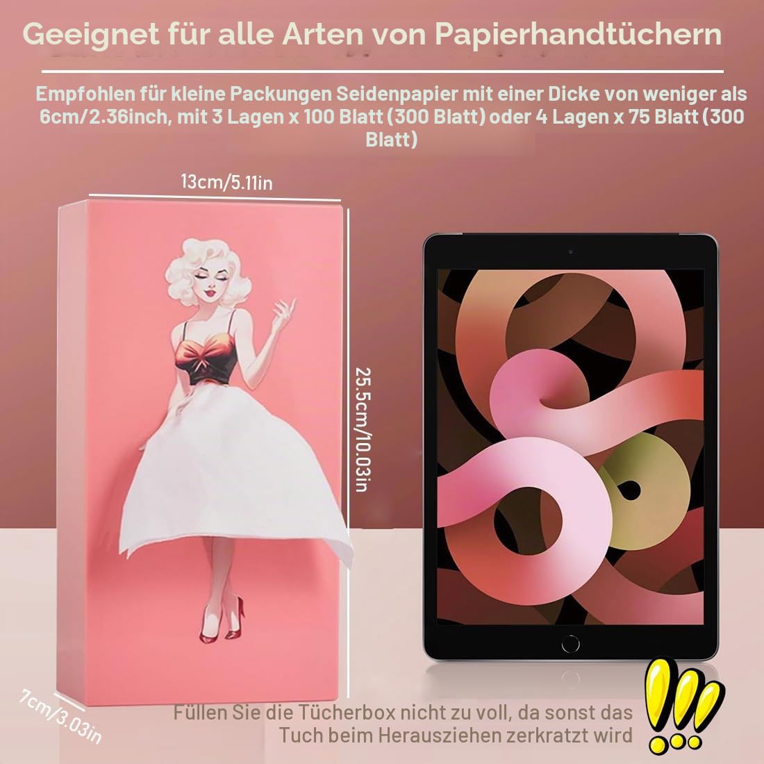 Taschentuchbox-Abdeckung, kreatives Rock-Design, Taschentuchbox, wasserdicht, Retro, ausziehbar, geeignet für Schlafzimmer, Wohnzimmer, Büro (Rosa)
