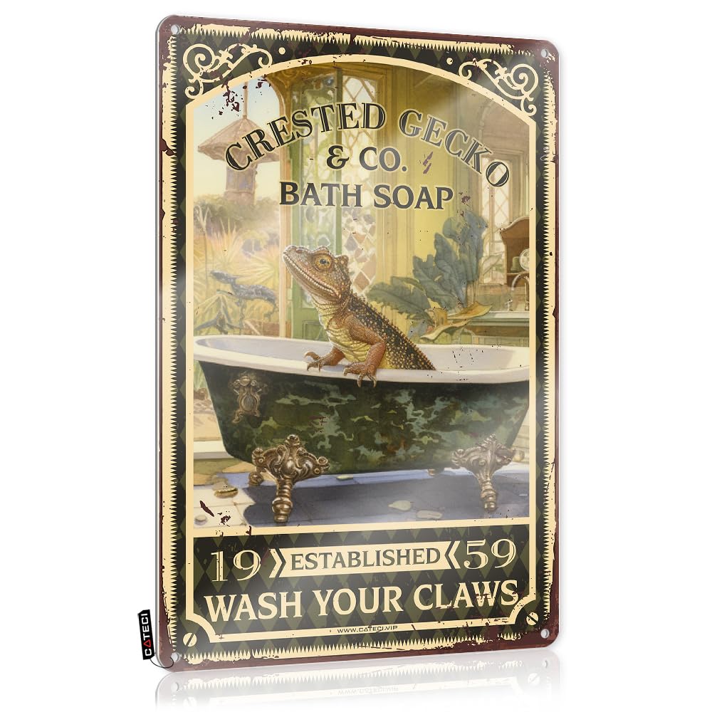 MWFKKADDB Metal Vintage Signs Crested Gecko Bath Soap Wash Your Paws Tin Sign Metal Garden Decorunique Wall Artgarage Decoroffice Decor For Women Bar Metal Sign Decor Tin Signs(30X40CM)