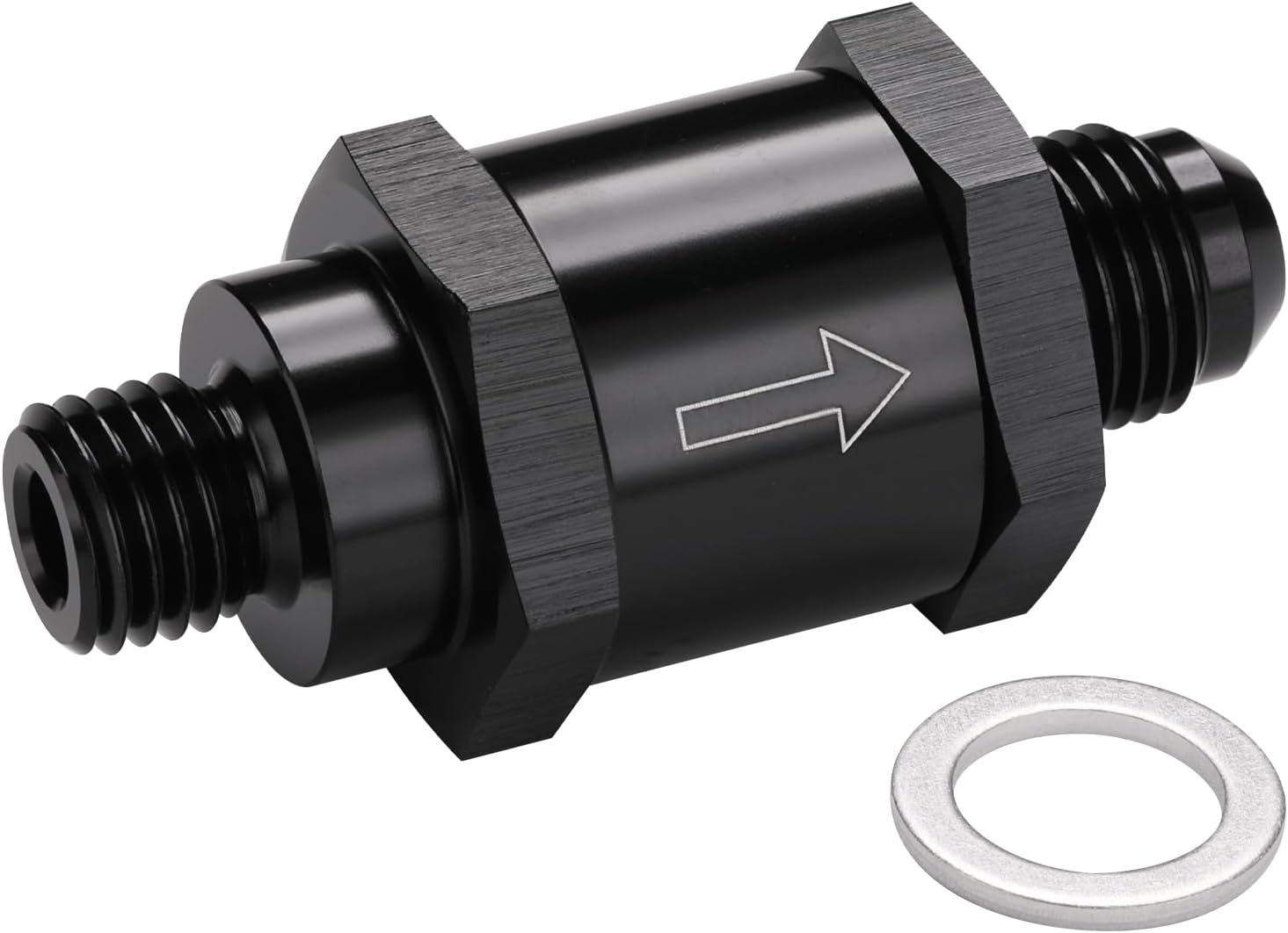 M12x1.5 Metric to 6AN Male Non Return One Way EFI Inline Check Valve Fitting Aluminum Black