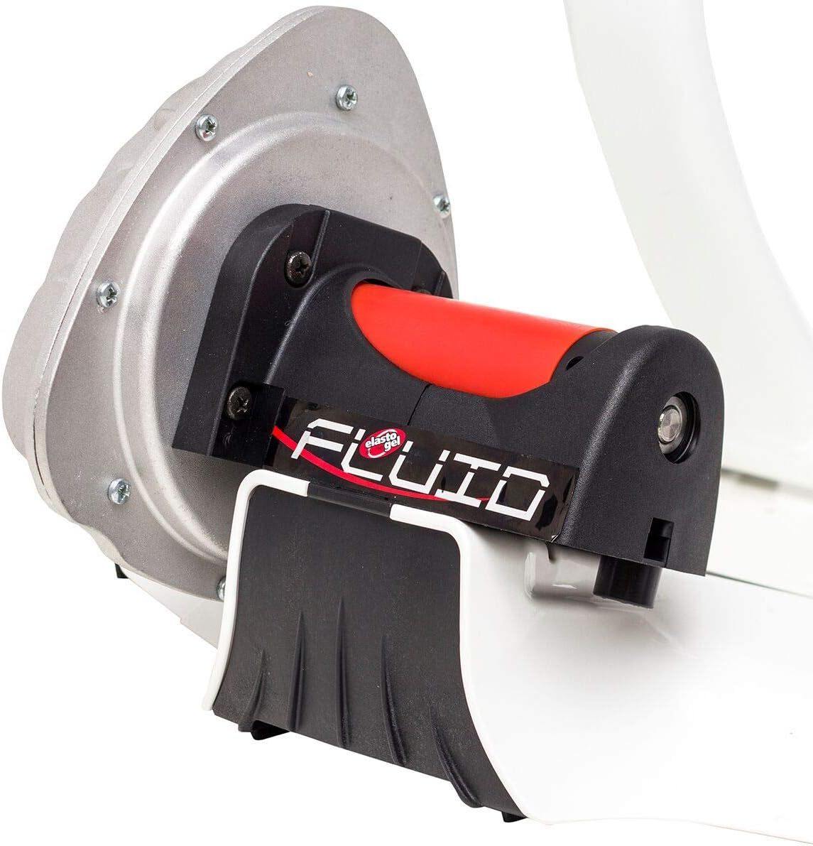 Close-up of the Elite Qubo Power Fluid Classic Trainer's fluid resistance mechanism with 'Elastogel Fluid' branding.