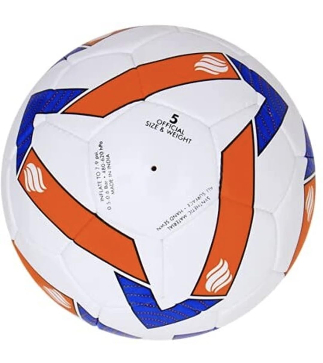 Football Size 5, Official Size & Weight, Synthetic Material, Hand Sewn, All Surface, White, Orange and Blue-image-36