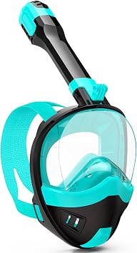 Full Face Snorkel Mask, Snorkeling Gear for Adults Kids with Latest Dry Top Breathing System and Detachable Camera Mount, with 180 Degree Panoramic View