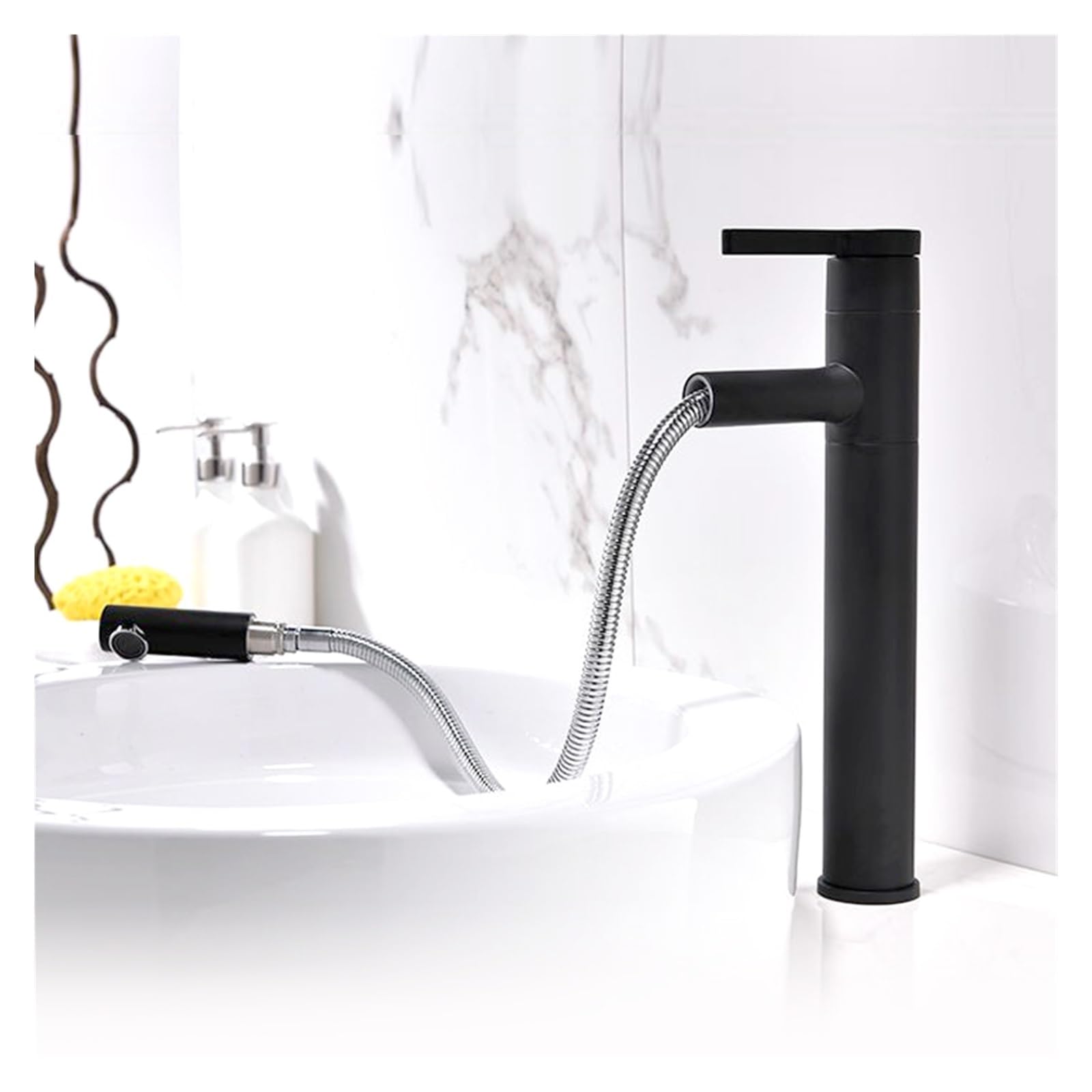 Bathroom Faucets Pull Out Basin Mixer Sink Faucet Washbasin Taps 360°(Matt Black Faucet)
