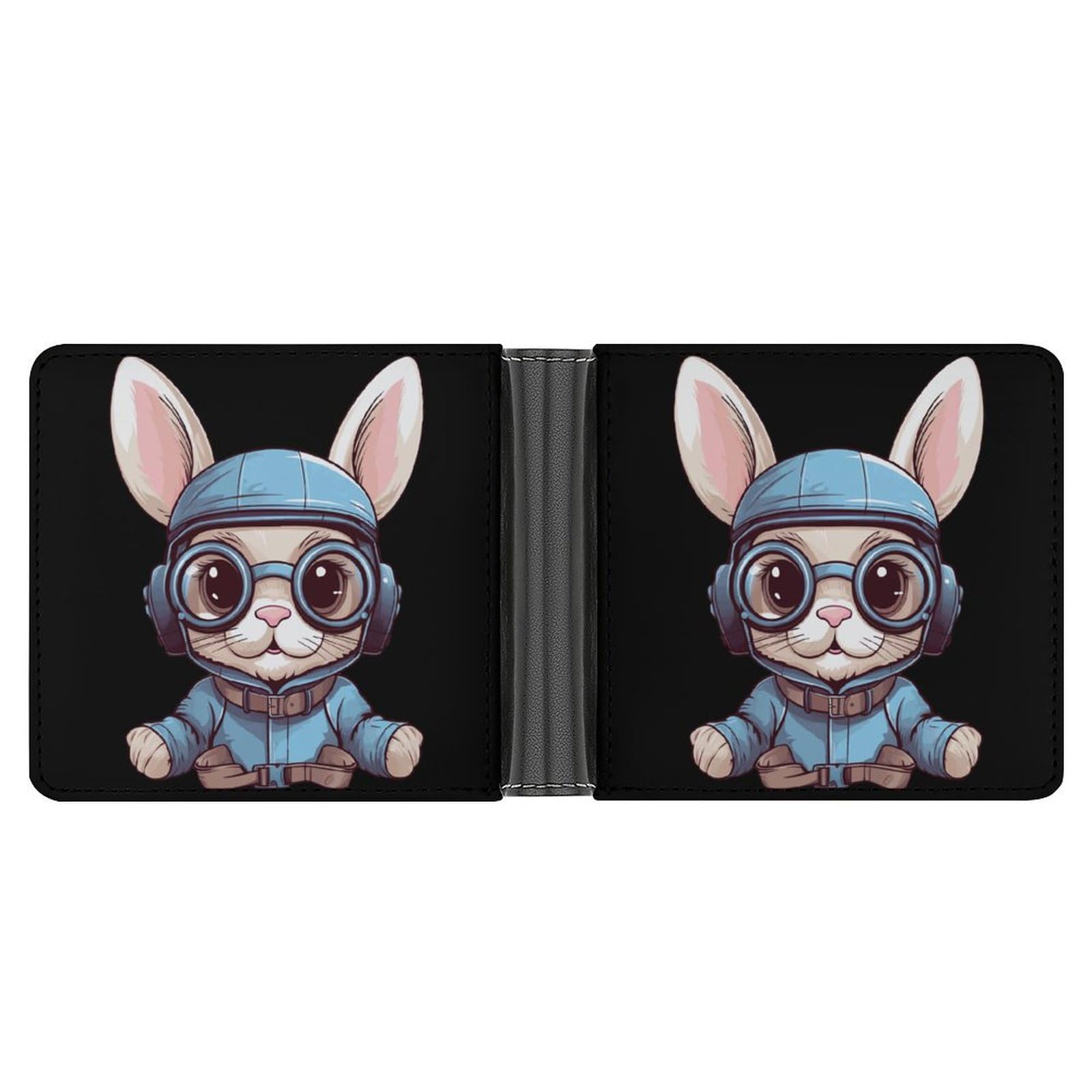 Cute Rabbit in Glasses Print Bifold Wallet PU Leather Coin Purse Lightweight Credit Card Holder Wallet Money Clip