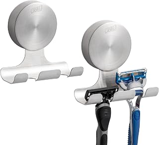 TAILI 2 Pack Powerful Suction Cup Razor Holder, 304 Stainless Steel Bathroom Suction Hooks for Towel, Loofah, Bathrobe, Stylish Shaver Holder for Shower Wall, Easy to Install and Reuse, Silver