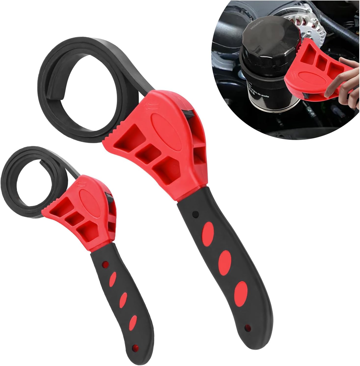 2PCS Rubber Strap Wrench Plumbing,Adjustable Oil Filter Wrench Includes 8 Large & 6 Small,Anti-Scratch Strap Wrenches Heavy Duty for Oil Filter,Drain,Pipes,Sewer Cap