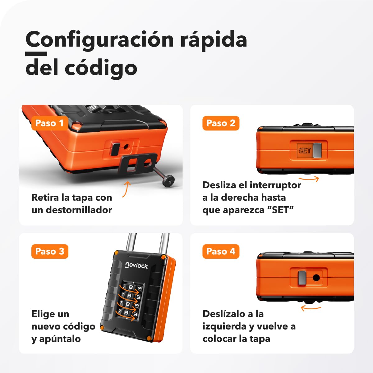 Candado de combinación para taquillas de gimnasio, escuela o trabajo, armarios, puertas, vallas y almacenes – Seguridad de 4 dígitos – Pack de 1, Negro/Naranja