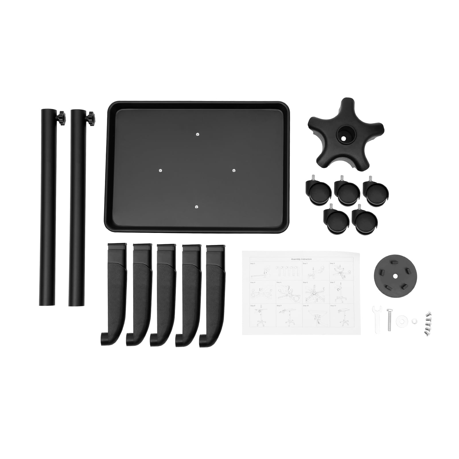 Carro de peluquería profesional ajustable 64-108 cm, mesa enrollable para salón de belleza, soporte material con ruedas, bandeja 45 x 33 cm, ligera 3 kg, ángulo redondeado, borde elevado, negro
