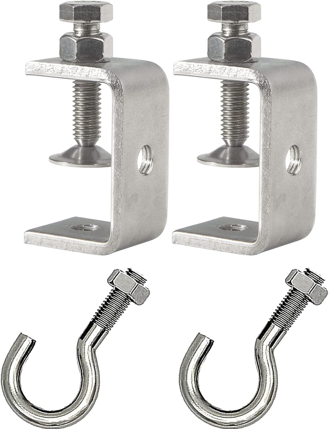 Small Stainless Steel C Clamps 1.85 In and Heavy Duty Metal Hanging Bolt Hook/Threaded Screw Hook, With Protective Pad （2 Pcs）