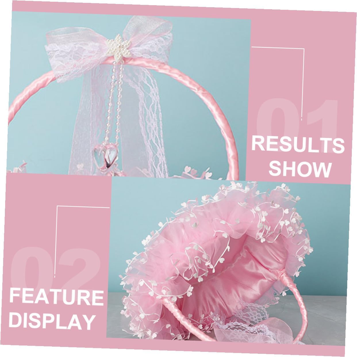 Yardwe Portable Lace Flower Basket Handheld Pink Foldable Wedding Flower Girl Basket Decorative Holder for Ceremony Party Supplies