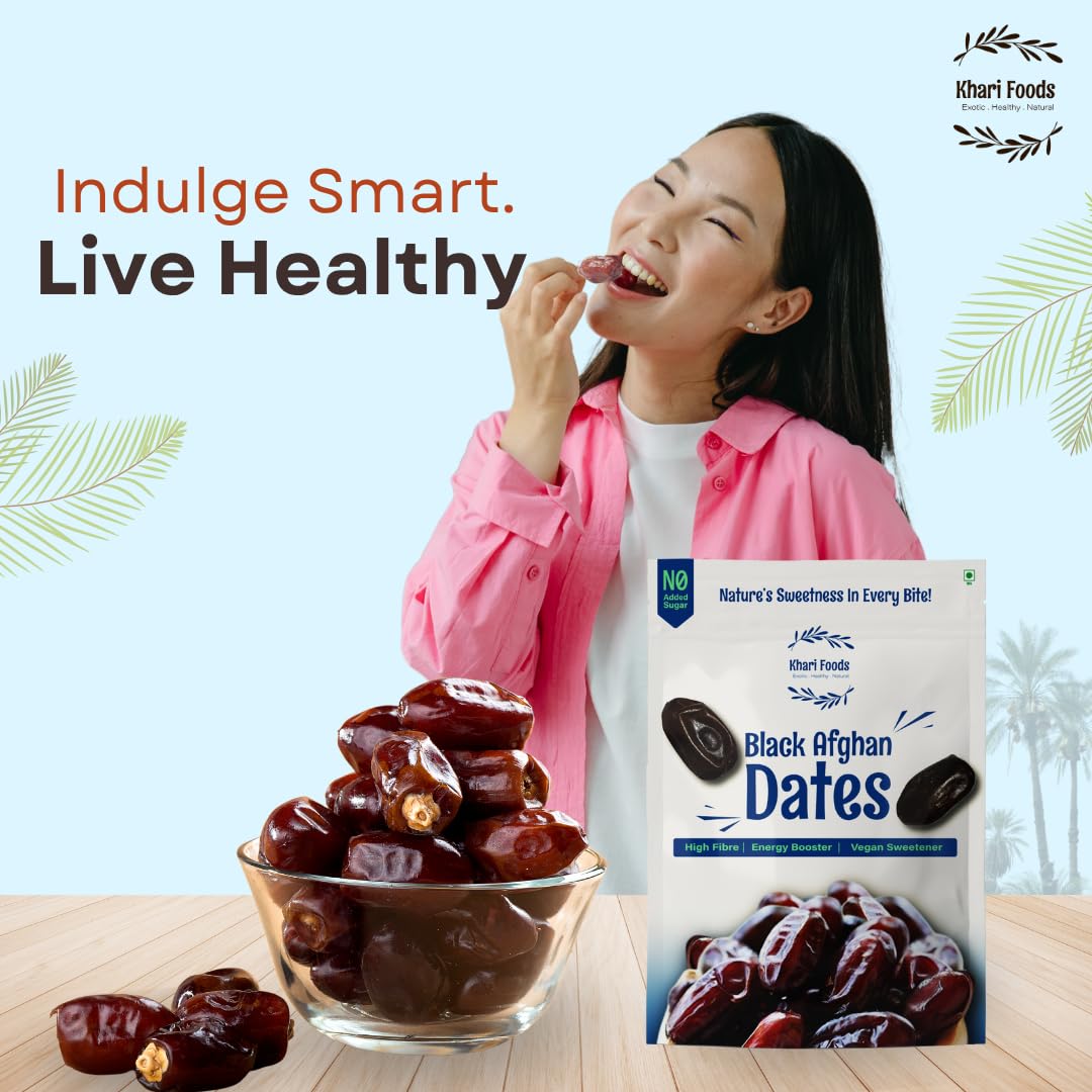 Khari Foods – Black Afghan Dates – 1kg Premium Khajoor – High Fibre, No Added Sugar, No Preservatives – Soft Healthy Dry Dates for Energy, Immunity Support and Everyday Wellness - Image 6 thumbnail