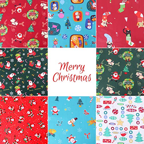Gukasxi 8 piezas de tela de algodón de Navidad de 50x50 cm cuadrados para acolchar patchwork costura artesanal Fat Quarter Bundle Santa Claus patrones para Xmas Año Nuevo IDY Craft Gifts Dressmaking