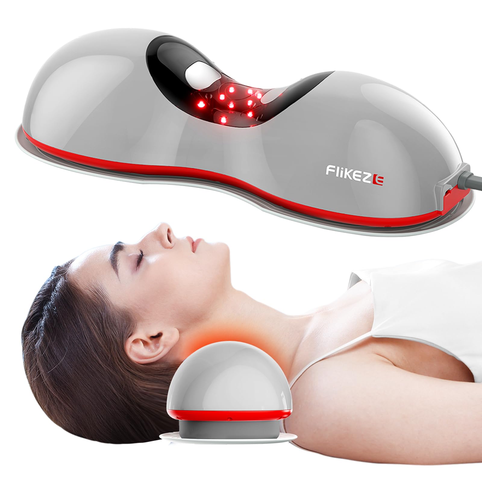 FliKEZE Heated Neck Stretcher with Red Light Therapy, Wireless Cervical Traction Device for TMJ Pain Relief and Shoulder Relaxer, Neck Traction