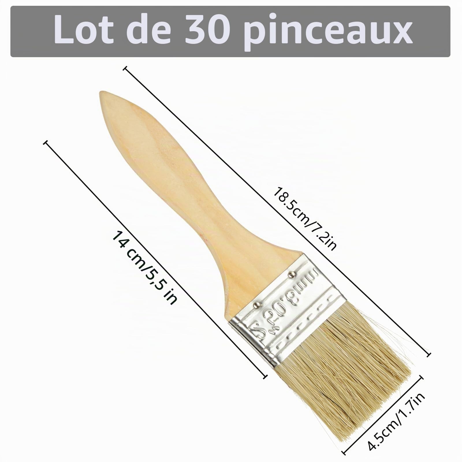 30 PCS Pinceau Plat Professionnel, Lot Pinceaux Peinture 45mm en Fibres PP Haute Qualité, Idéal pour Rénovation Maison, Meubles et Loisirs Créatifs, Finition Lisse