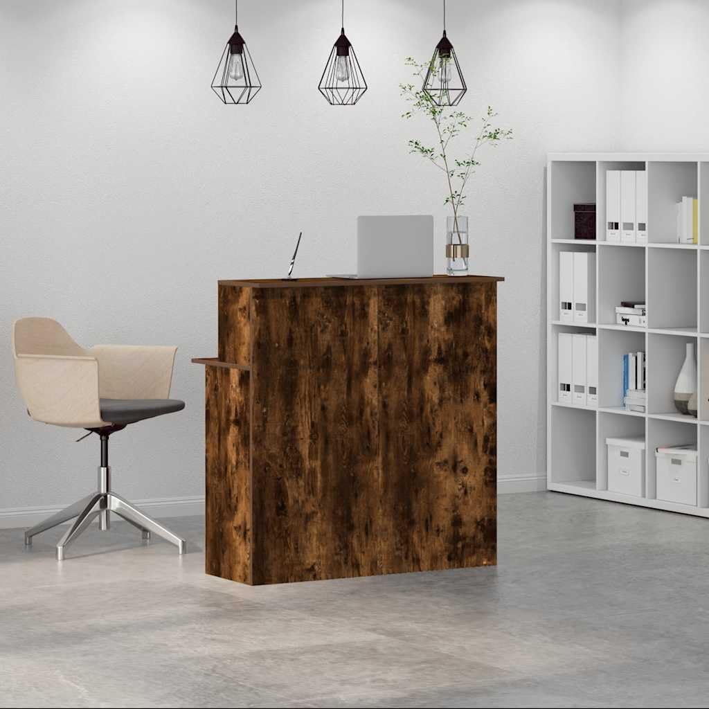 Bancone da ricevimento, in legno di rovere affumicato, 100 x 50 x 103,5 cm, con ripiano, versatile, postazione di lavoro da ufficio per ricevimento, segretario, home office, scrivania per