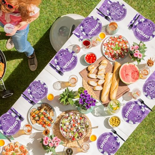 Image of Qyeahkj 100 Pcs Purple Official Teen Birthday Decor 13th Birthday Plates Napkins Forks Set Disposable Official 13th Tableware Teenager Paper Plates Dinnerware Decorations Serve 25